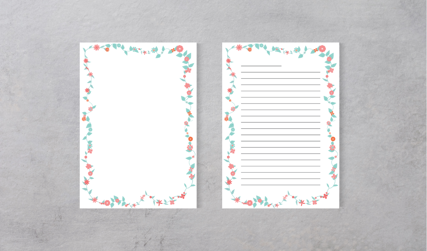 Floral Printable and Digital Writing Paper with and without lines
