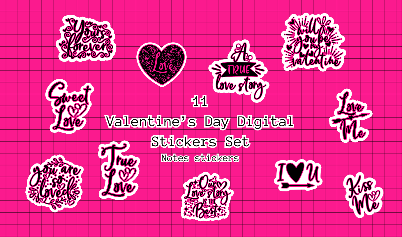 11 Valentine's Day digital stickers bundle INSTANT DOWNLOAD