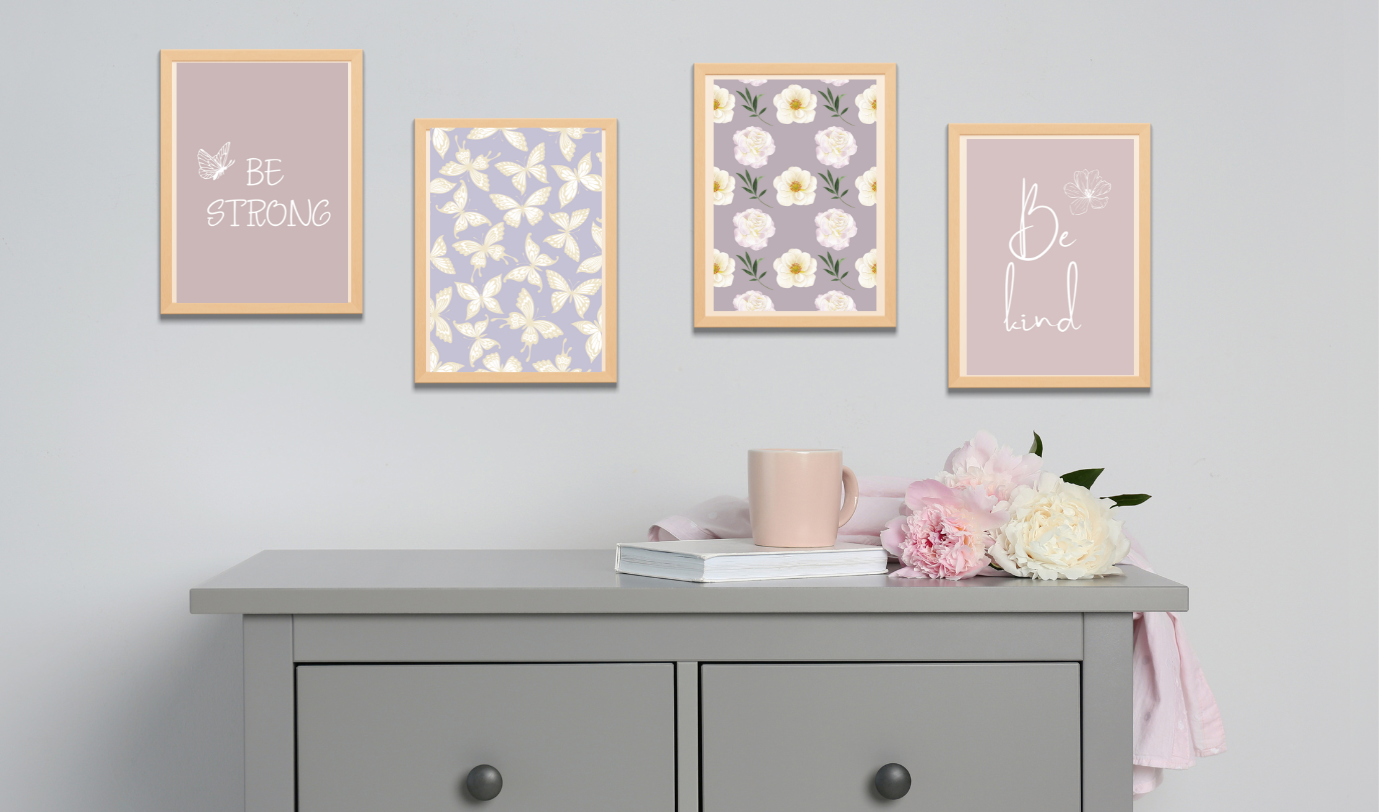 Girls room wall art print set of 4 INSTANT DOWNLOAD, Printable Digital Wall Art
