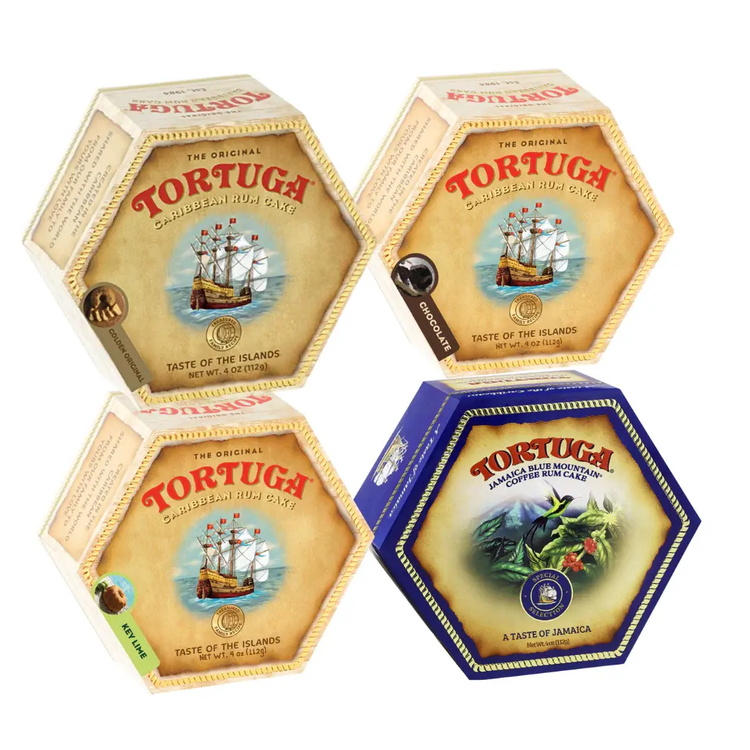 Tortuga Caribbean Rum Cake 4oz 4pack (Original,Chocolate,Keylime, Blue Mountain)