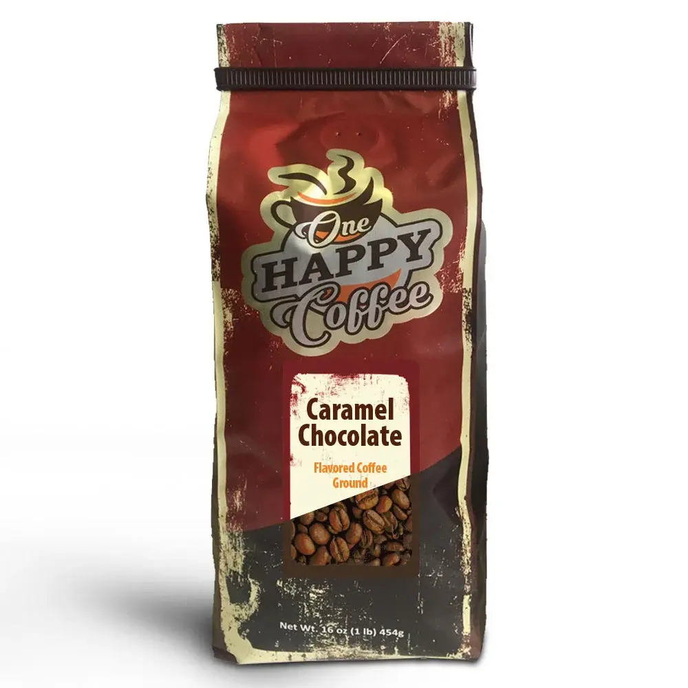 One Happy Flavored Coffee Caramel Chocolate Grounds 16oz