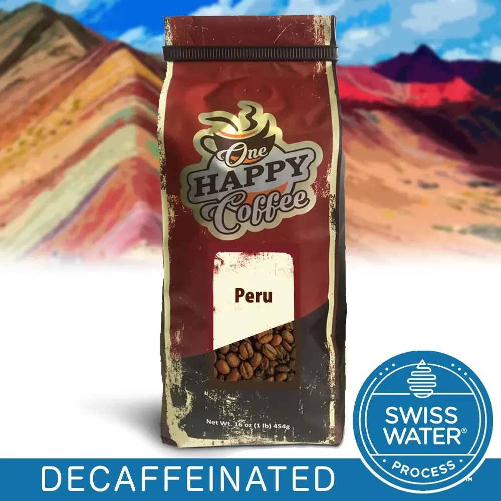 One Happy Coffee Decaf Peru Organic Whole Beans 16oz