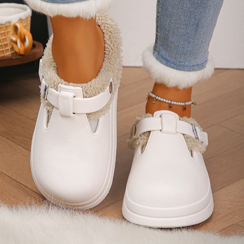 Miniatura: Women’s Winter Plush Platform Mules – Warm EVA Slippers with Metal Buckle