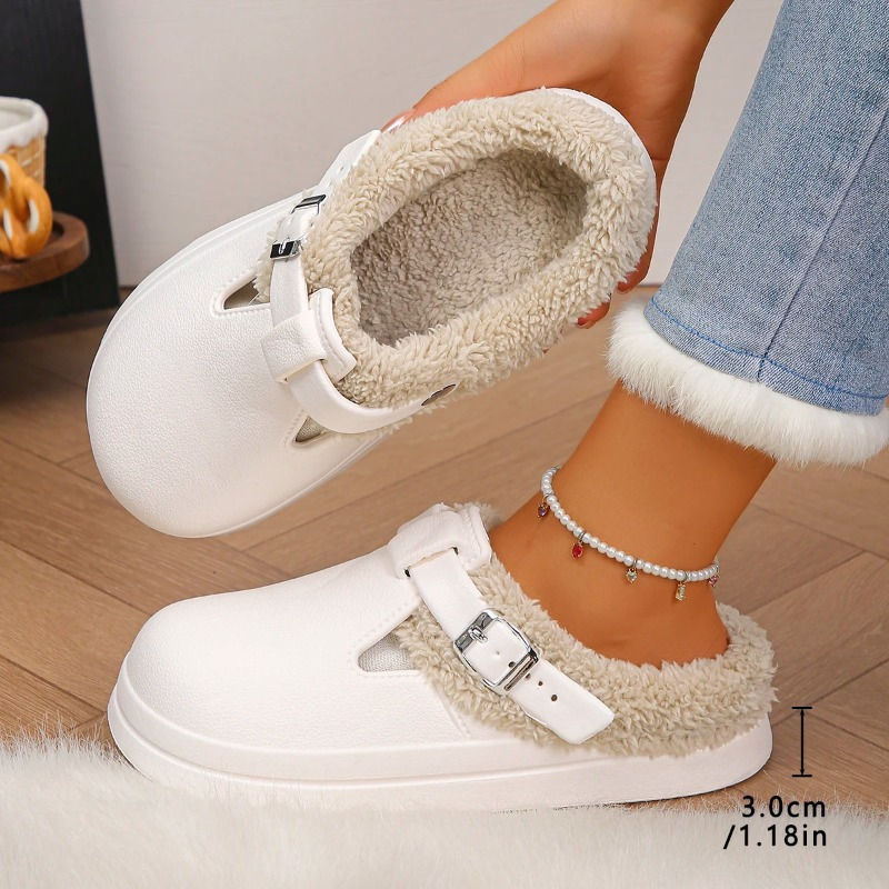 Miniatura: Women’s Winter Plush Platform Mules – Warm EVA Slippers with Metal Buckle