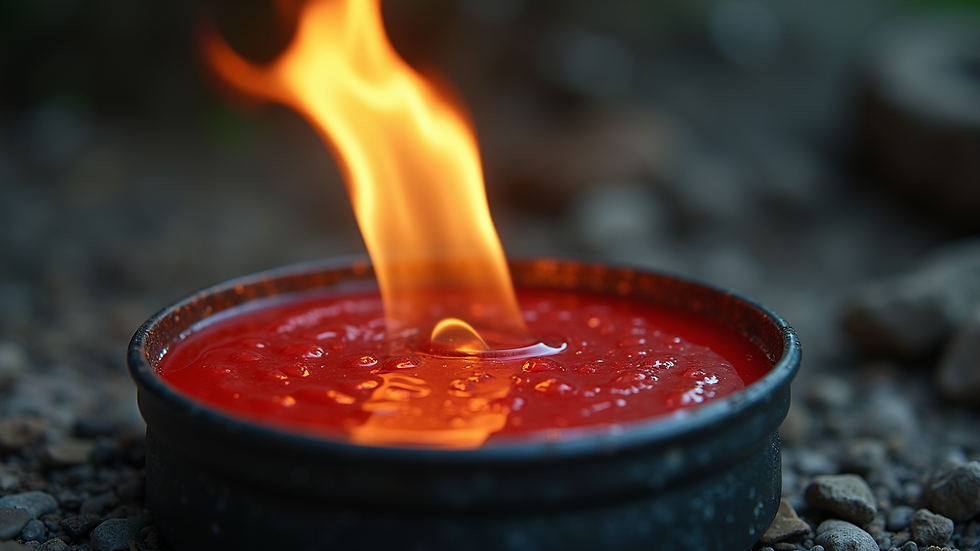 Close-up view of gel fuel container with flame
