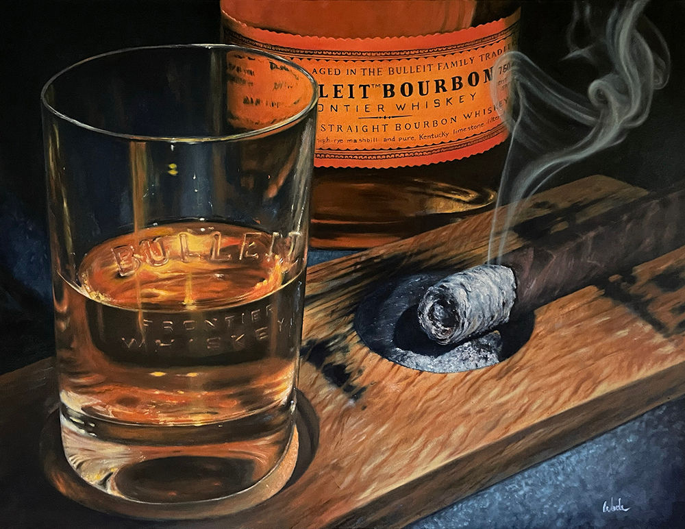 50 with a Bulleit, giclee on canvas