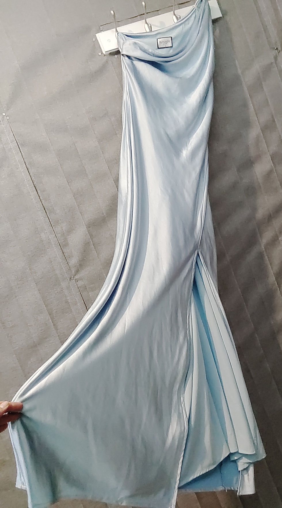 Light blue satin dress with slit
