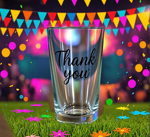 THANK YOU PRINTED ON AN EMPTY PINT GLASS