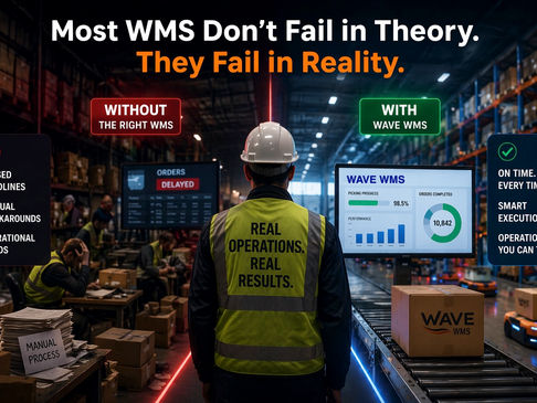 Warehouse worker standing between chaotic and efficient operations, illustrating the difference between poor WMS execution and reliable warehouse performance.