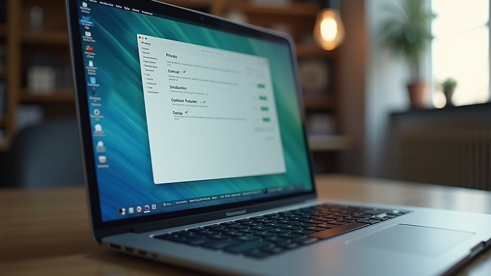Eye-level view of a laptop screen displaying privacy settings