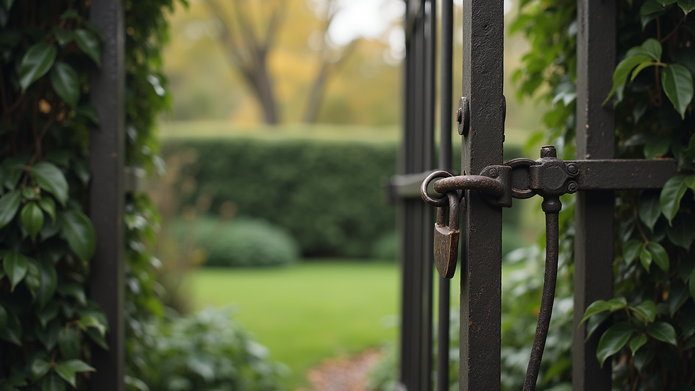 Close-up view of a locked gate symbolizing restricted access