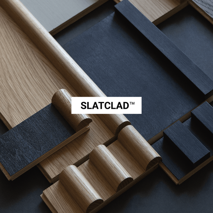Picture of a specifications document of SLATCLAD by adapt studio wool wall panels in several types of wood front cover with wood wall samples