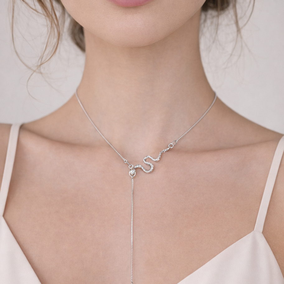 Serpent d’Argent Libre | 925 Sterling Silver Y Necklace | Snake Detail Drop