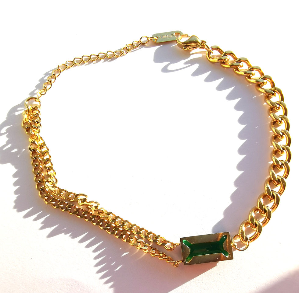 “Émeraude Force” Gold Chain Bracelet | Emerald-Green Rectangle Gem | Chunky Link
