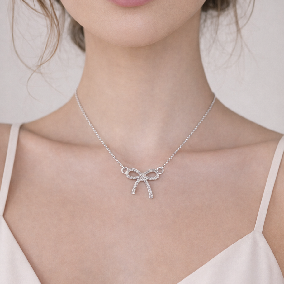Nœud Éternel Bow Necklace | 925 Sterling Silver Plated Minimalist Pendant