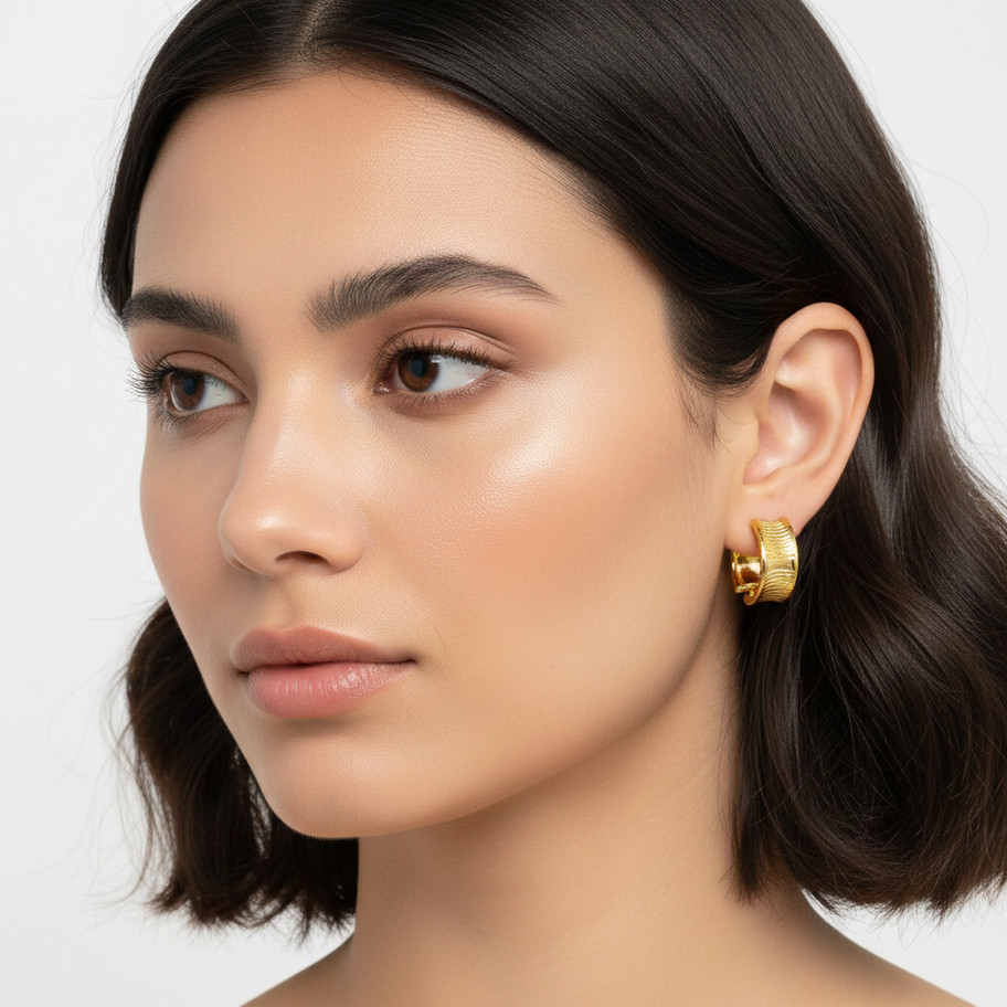 Wide textured hoop earrings