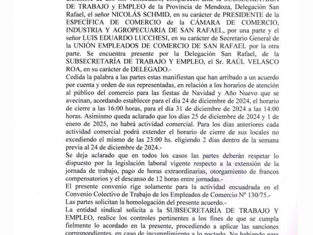 ESTABLECIERON EL HORARIO DE LOS COMERCIOS PARA ESTAS FIESTAS