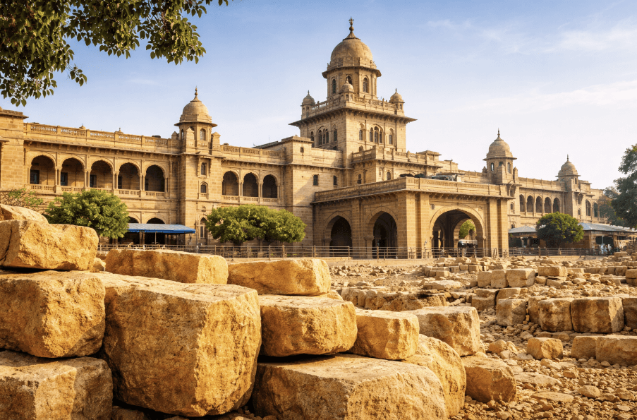 Nagpur railway station built with Kanhan Yellow Stone sandstone blocks