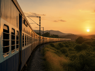 Vidarbha Express train on Mumbai to Nagpur and Gondia route during sunset with full rake visible