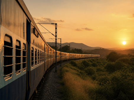 Vidarbha Express train on Mumbai to Nagpur and Gondia route during sunset with full rake visible