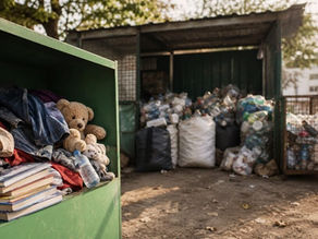 RRR Centre under the Swachh Bharat Mission with reusable clothes, books, toys and plastic collected for recycling in Vidarbha.