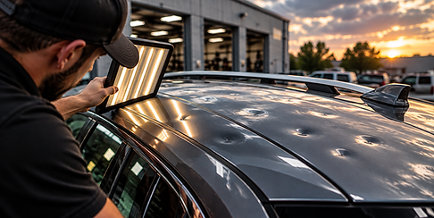 Automotive hail damage and dent repair services at The Dent Shop Collision Center in Fort Wayne, Indiana.