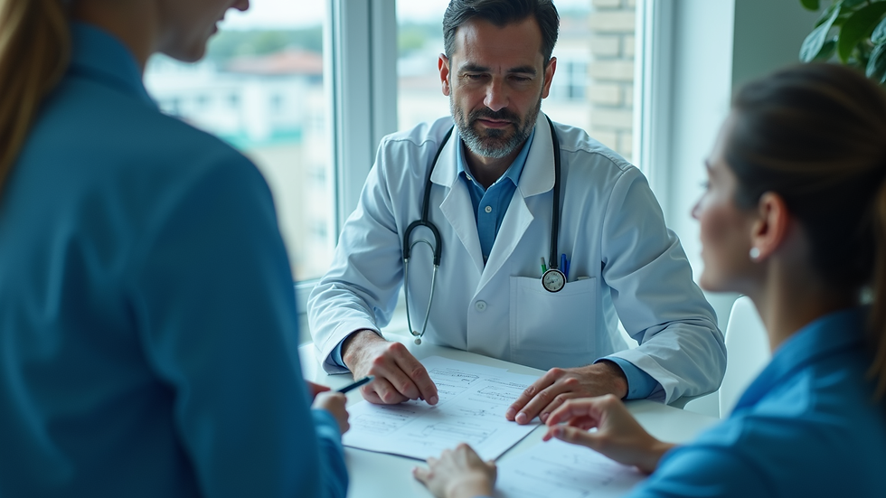 High angle view of a healthcare team discussing AI integration strategies