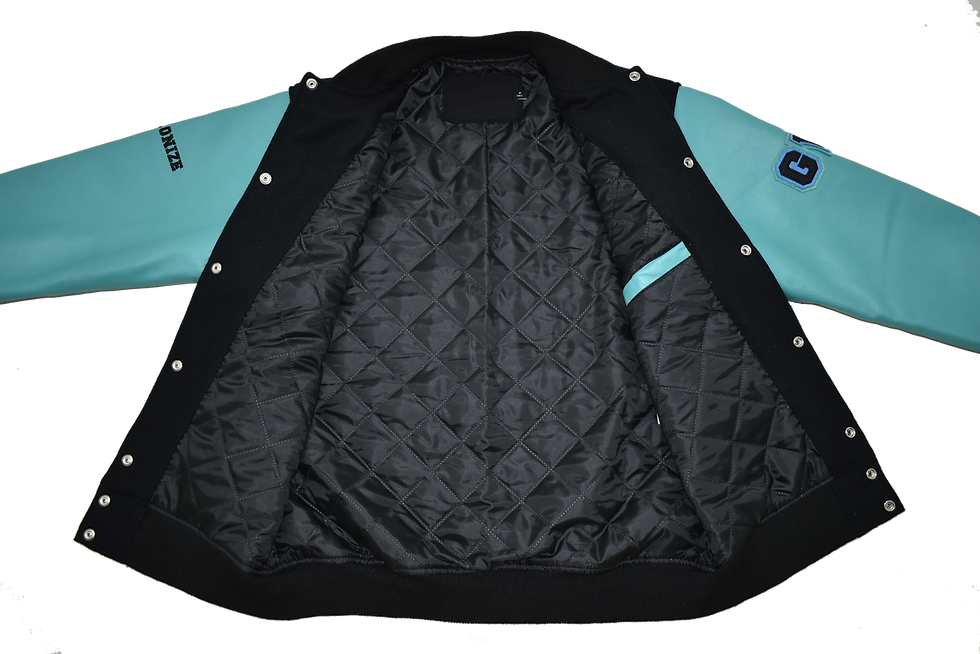 Thumbnail: VARSITY JACKET - TURQUOISE LEATHER SLEEVES