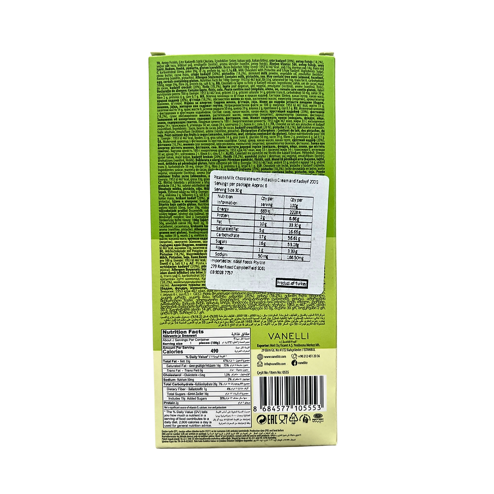 Vanelli Handmade Dubai Milk Chocolate with Pistachio & Crispy Kadayif 200g