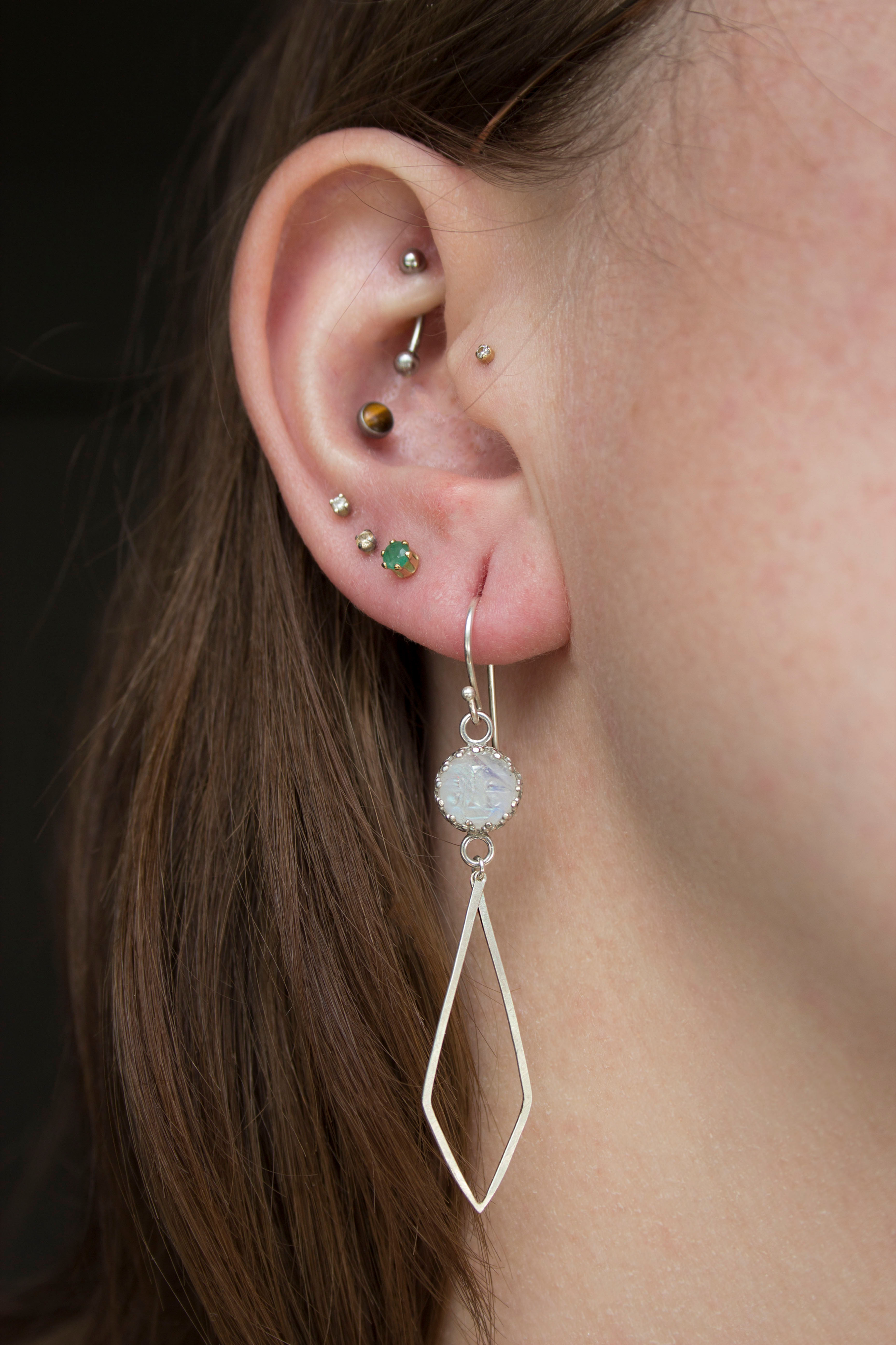 Moonstone Moon Face .925 Sterling Silver Earrings