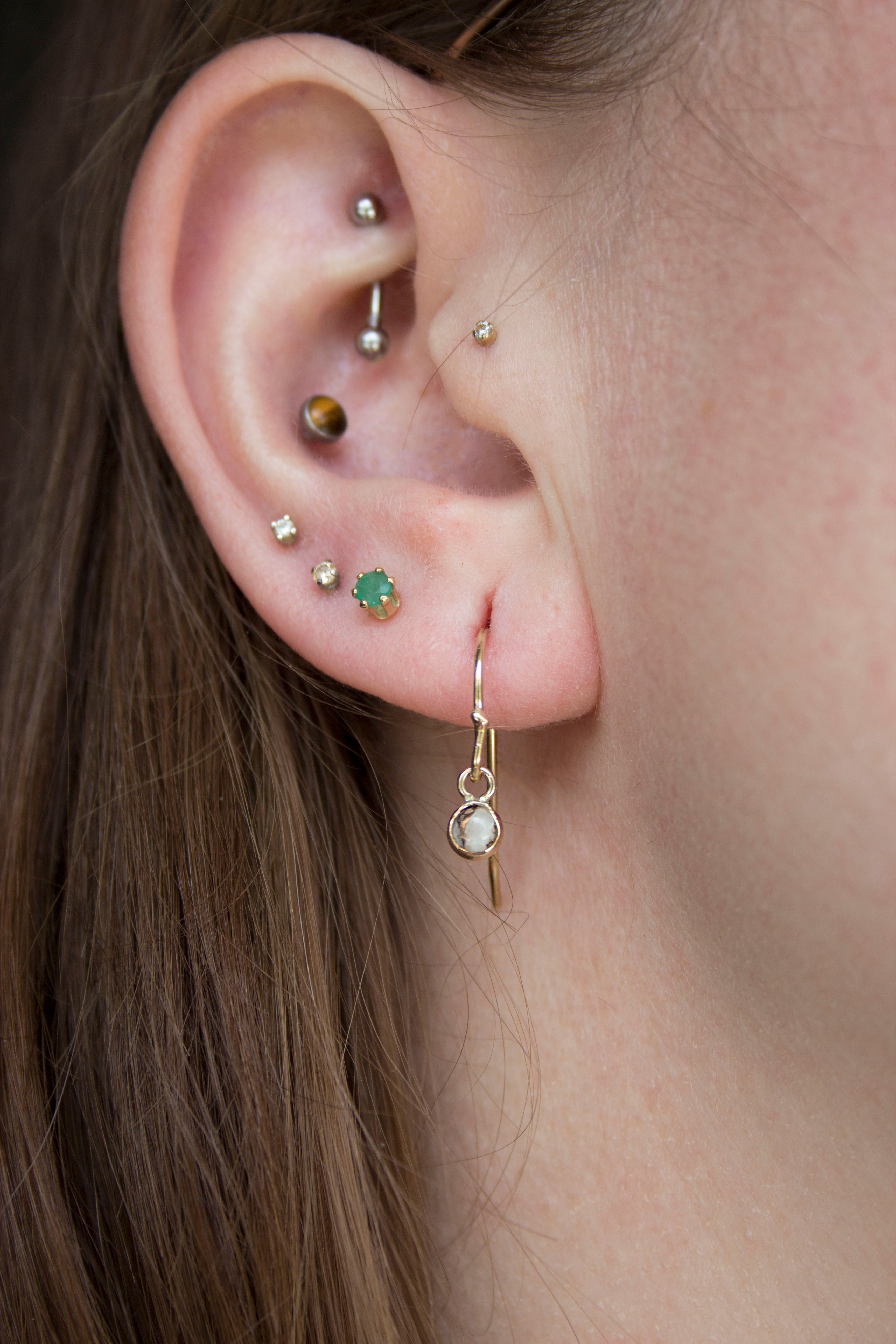 White Copper Calcite Yellow Gold-Filled Earrings