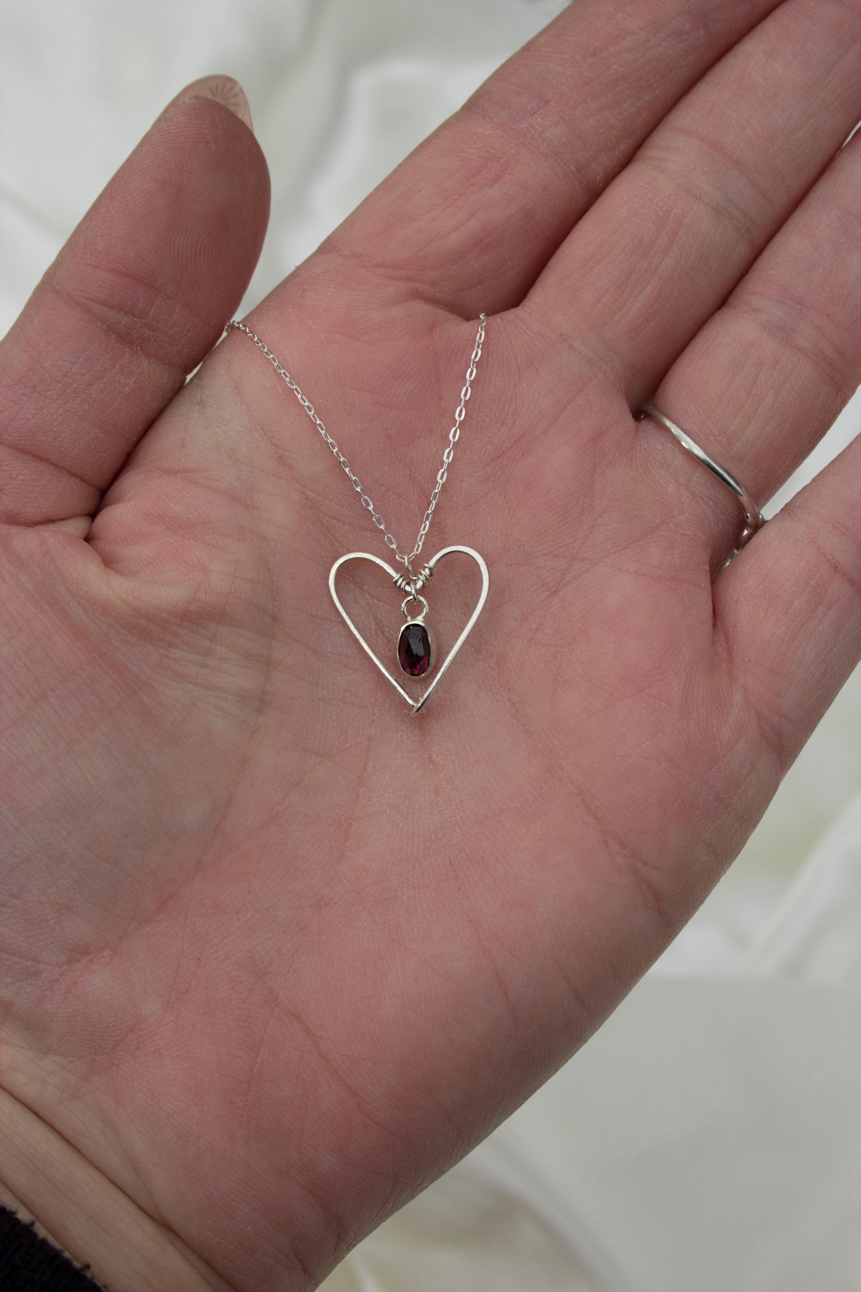 Red Garnet .925 Sterling Silver Heart Necklace