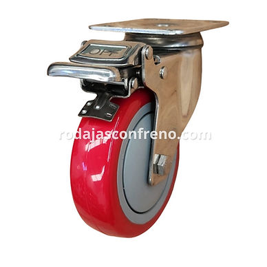 RODAJA 4 X 32 MM INOXIDABLE POLIURETANO ROJO CON FRENO