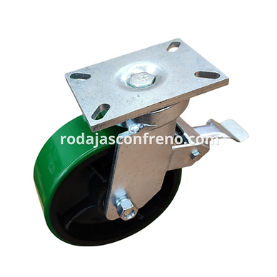 RODAJA 8X3 FIERRO POLIURETANO VERDE CON FRENO PEDAL.png