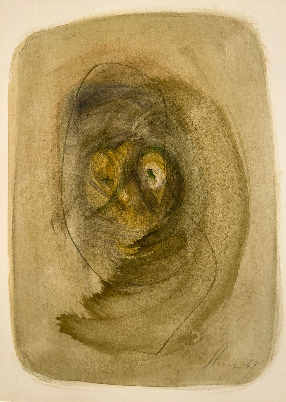 oeuvre nude vert kaki sur papier d'art aquarelle et encre de chine art moderne et contemporain abstrait  XX eme siècle 