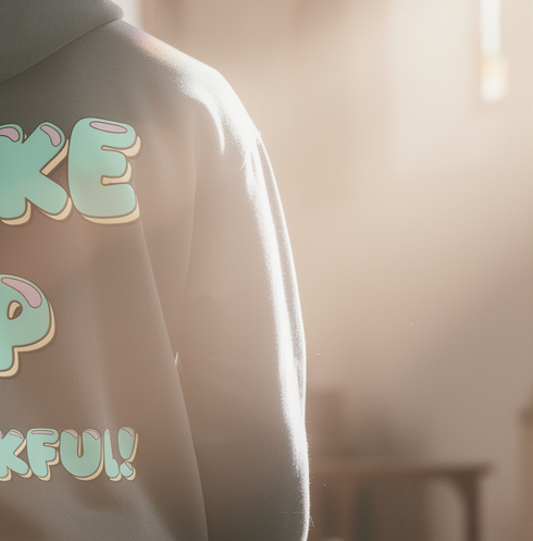 AI_Product_Images WOKE UP THANKFUL_ Fleece Hoodie _Exclamation_ 4ac12a65-3edc-4367-beb4-8c
