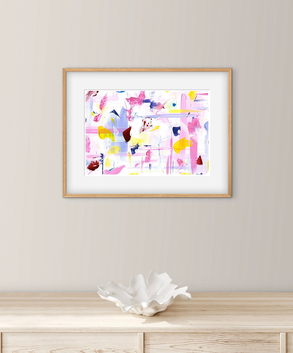 Just Enough – abstract pink A4 original painting on acid-free paper with lilac, crimson, and yellow details by Studio Faab