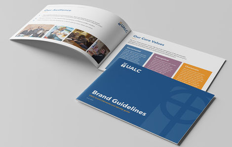 The cover and inside pages of a book titled Brand Guidelines. The Inside pages are titles Our Core Values.