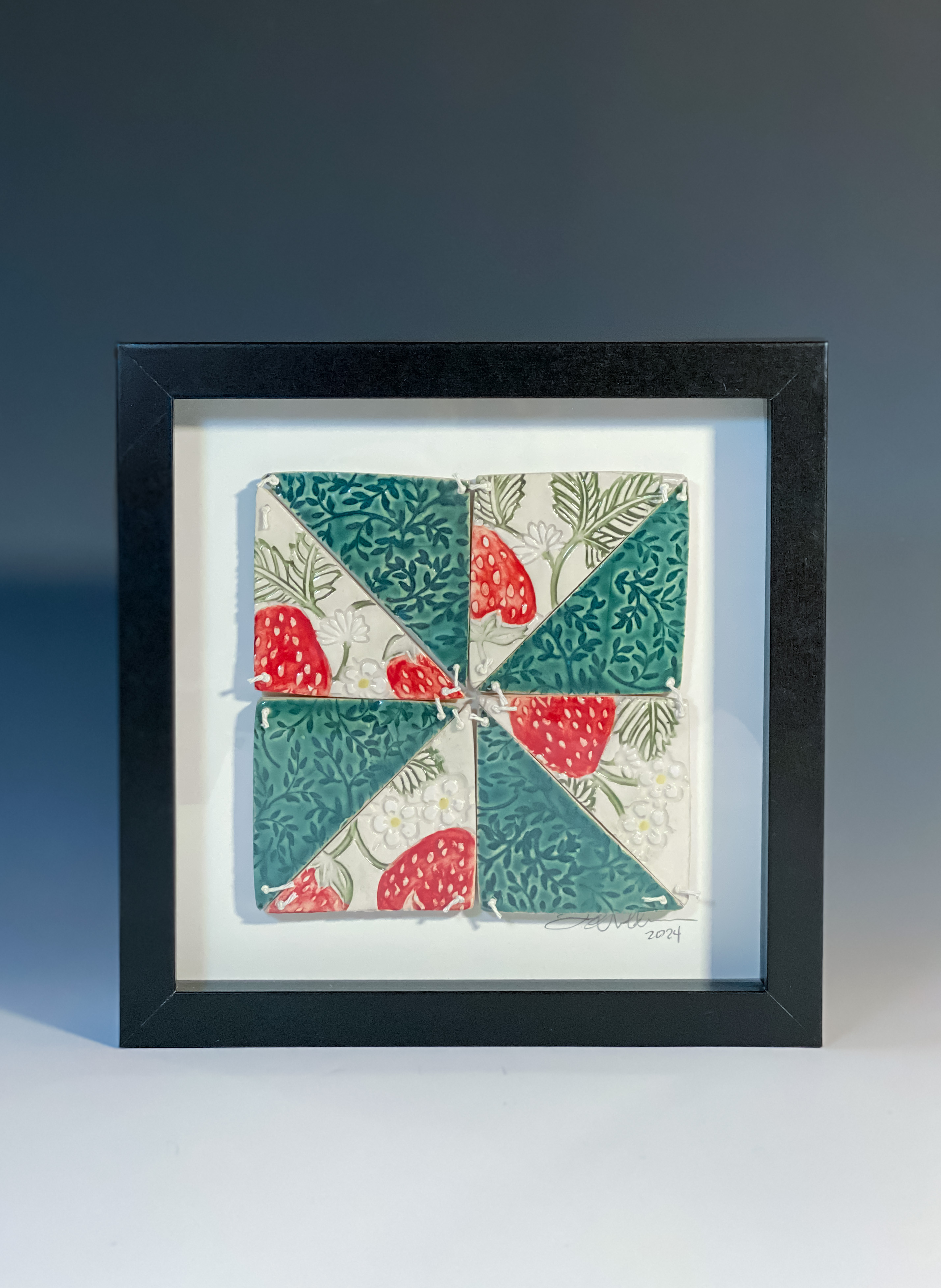 Porcelain Quilt Square Wall Art – “Berry Breeze” (Framed)