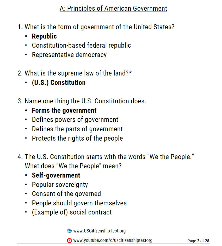 Thumbnail: USCIS Official 128 Civics Questions and Answers