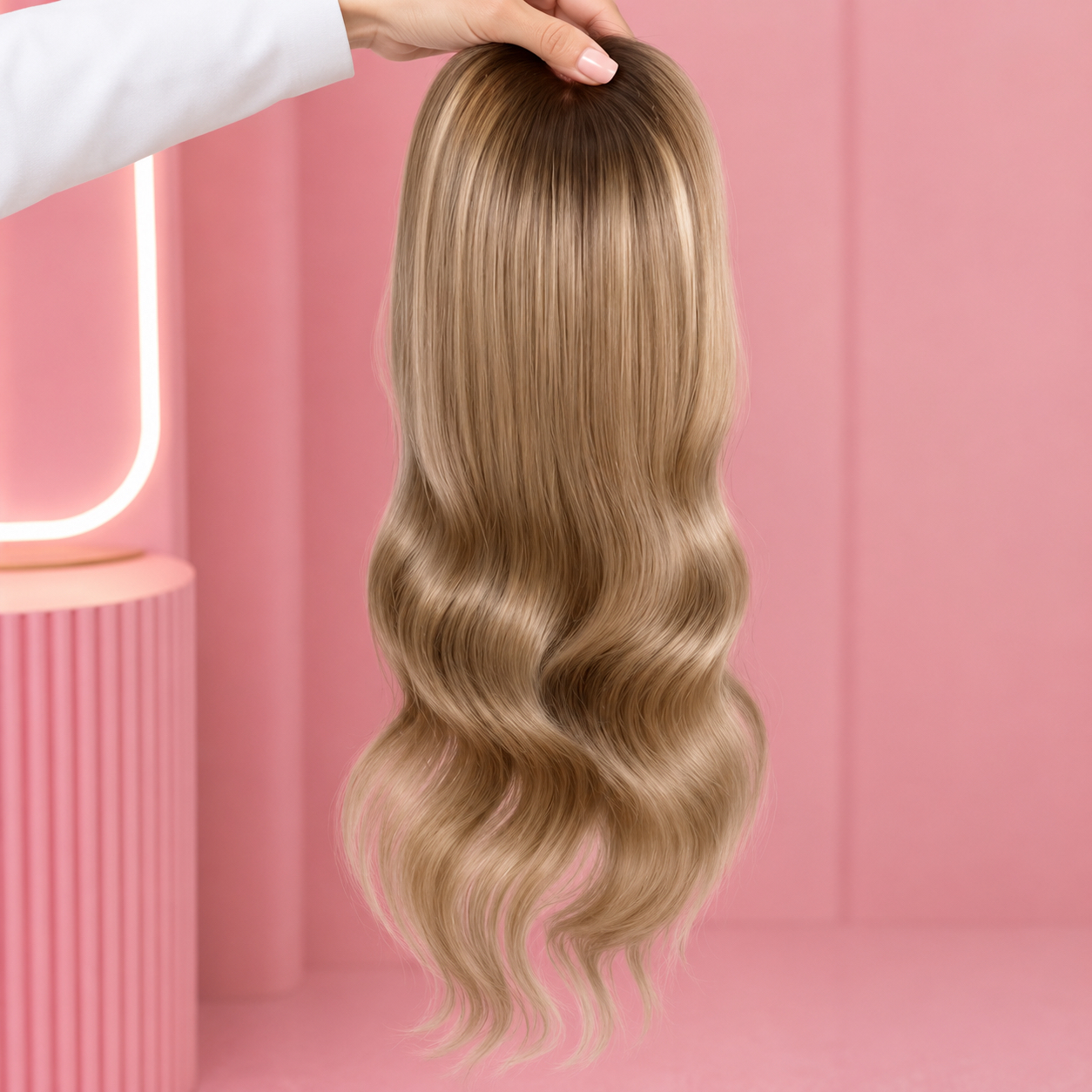 Rooted Beige Blonde Monofilament Hair Topper