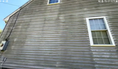 Aluminum siding very dirty high amount of lichen and algae on it over several years