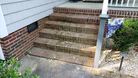 Front porch steps before cleanup/ high level of dirt and algae
The Palms