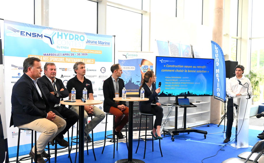 Table ronde sur les stratégies de construction neuve et de retrofit pendant HydroContest by ENSM 2026 à Marseille. Photo © ENSM / Phoebé Glâtre