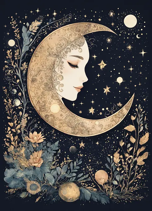 line art whimsical moon with glimmering illustrati.webp