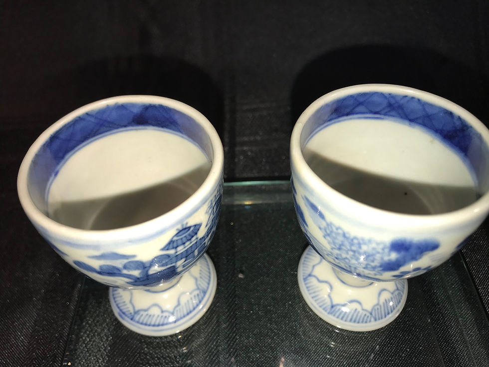 Thumbnail: CANTON PORCELAIN FOOTED TEA CUPS-PAIR