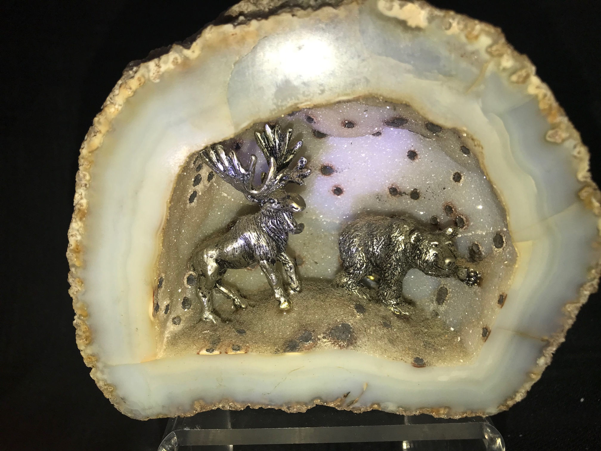 Quartz With Pewter Stag & Bear