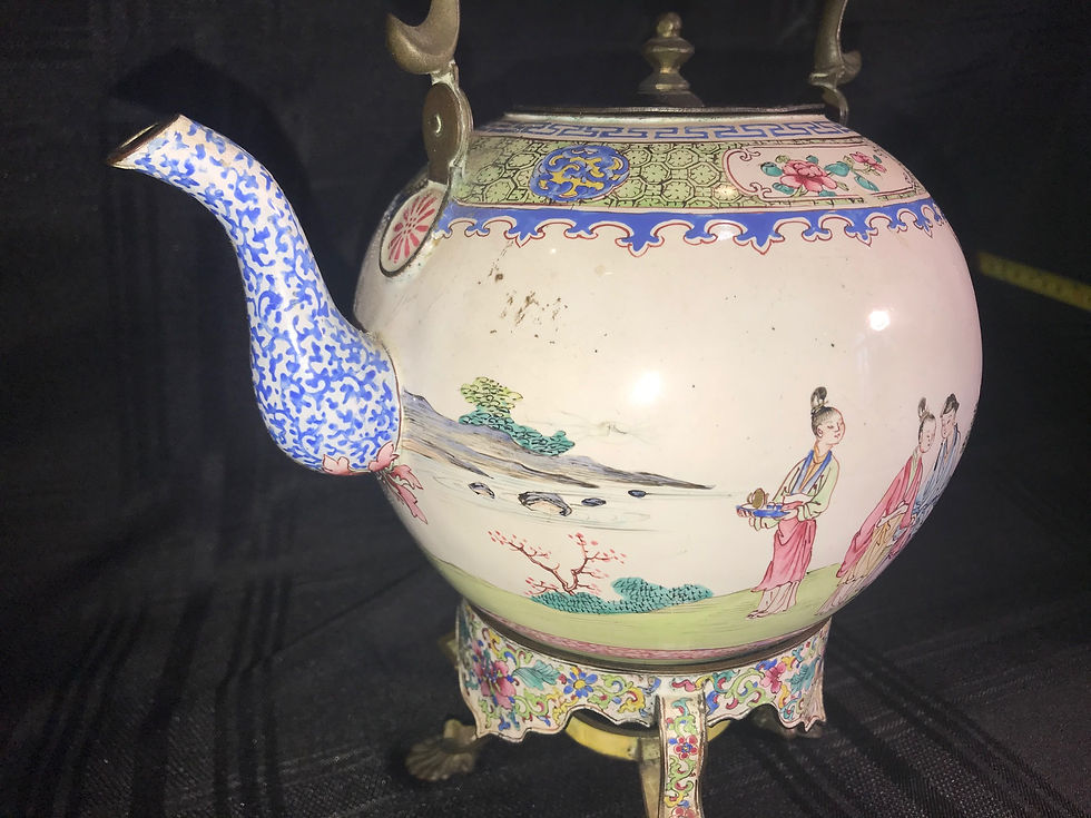 Thumbnail: ANTIQUE PORCELAIN OVER METAL TEAPOT