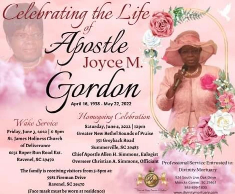 Homegoing  Service Apostle Joyce M.Gordon