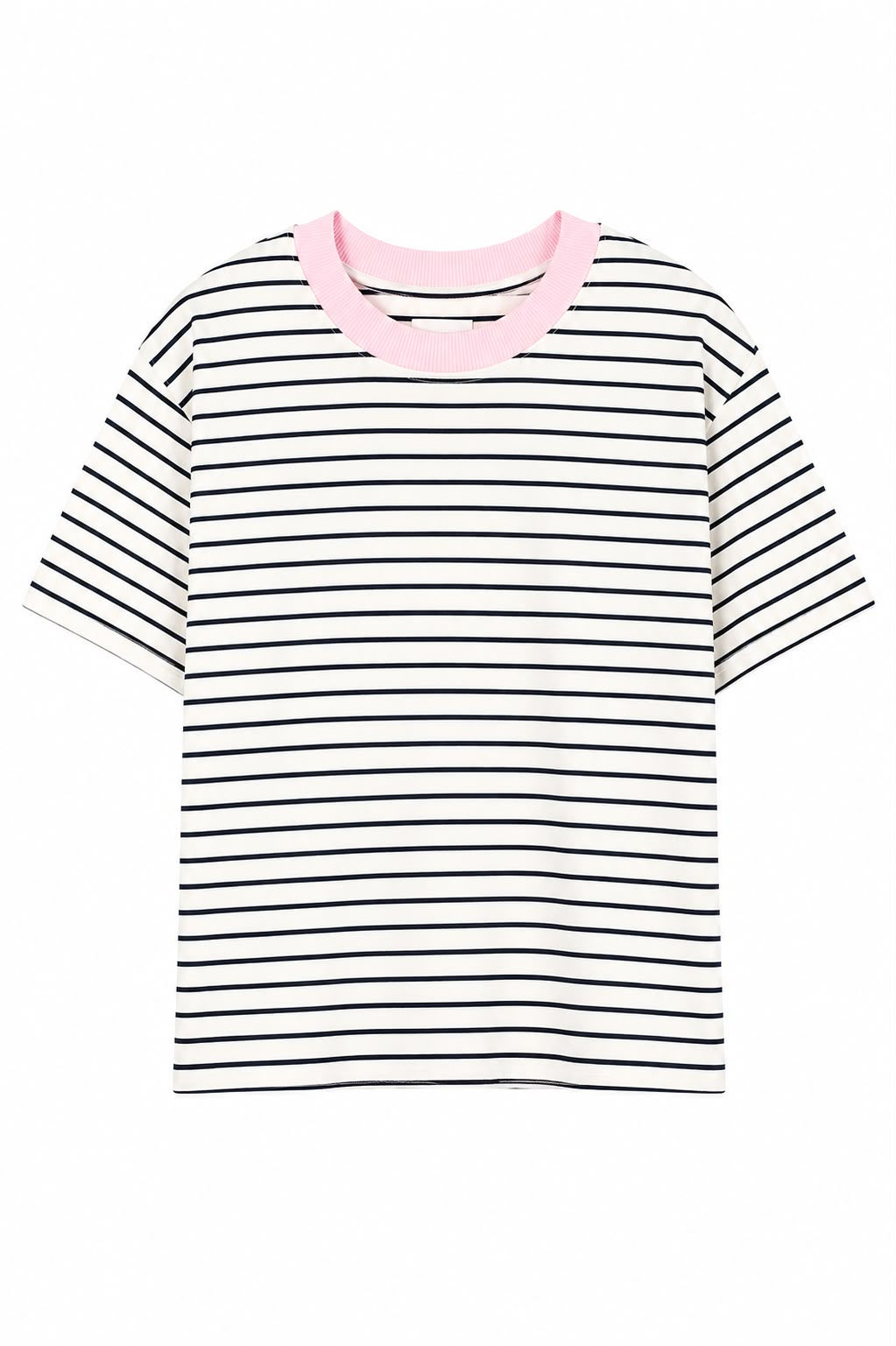 T- SHIRT TRADICIONAL LISTRADA GOLA ROSA BEBÊ